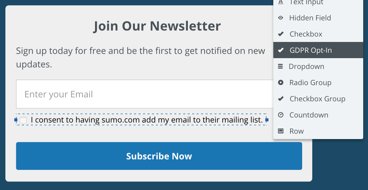Screenshot showing Sumo new popup page