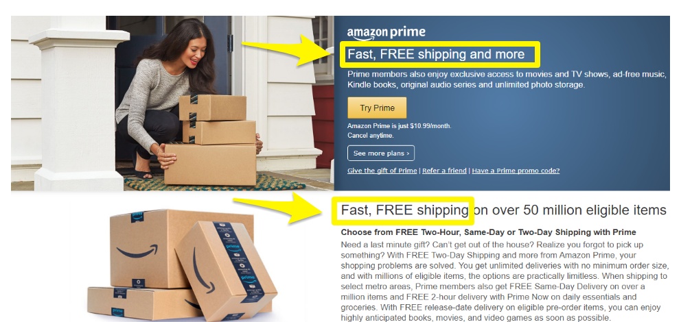 Screenshot showing information about amazon prime