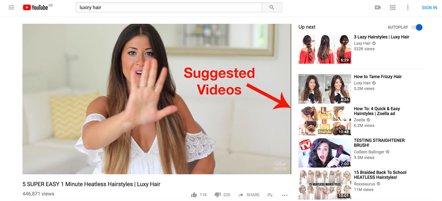 Screenshot showing youtube suggested videos