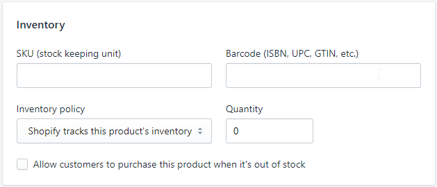 Screenshot showing Shopify product inventory setting