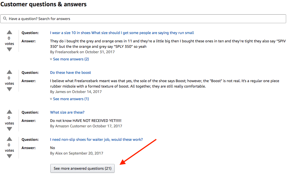 Screenshot showing q&a fora  product on amazon
