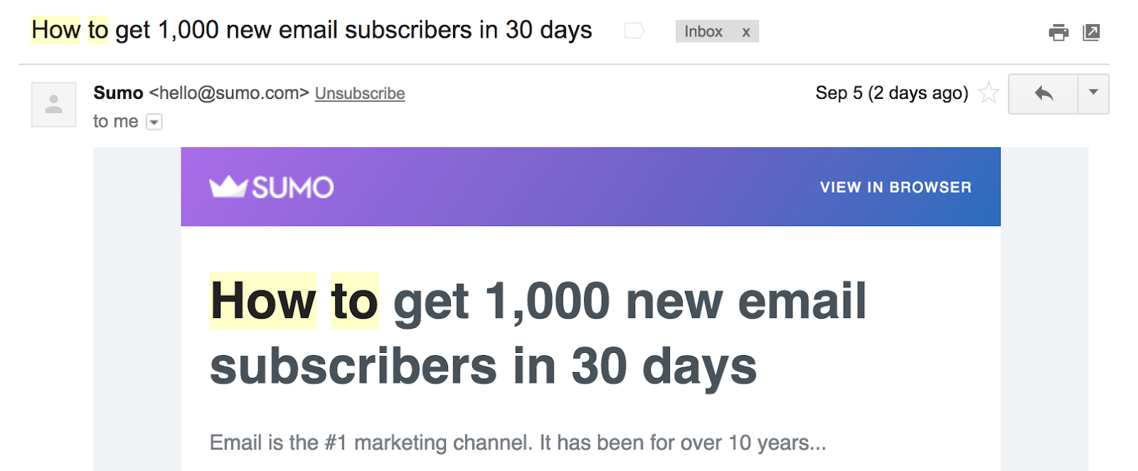 Screenshot of how-to email by Sumo