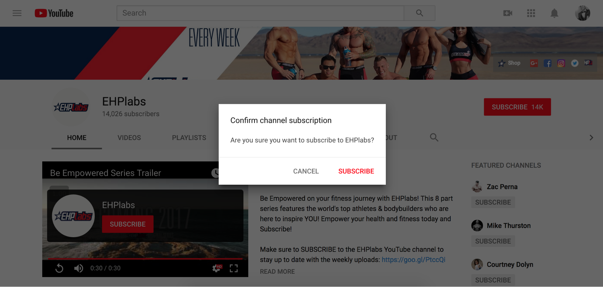 Screenshot showing a youtube subscription confirmation popup