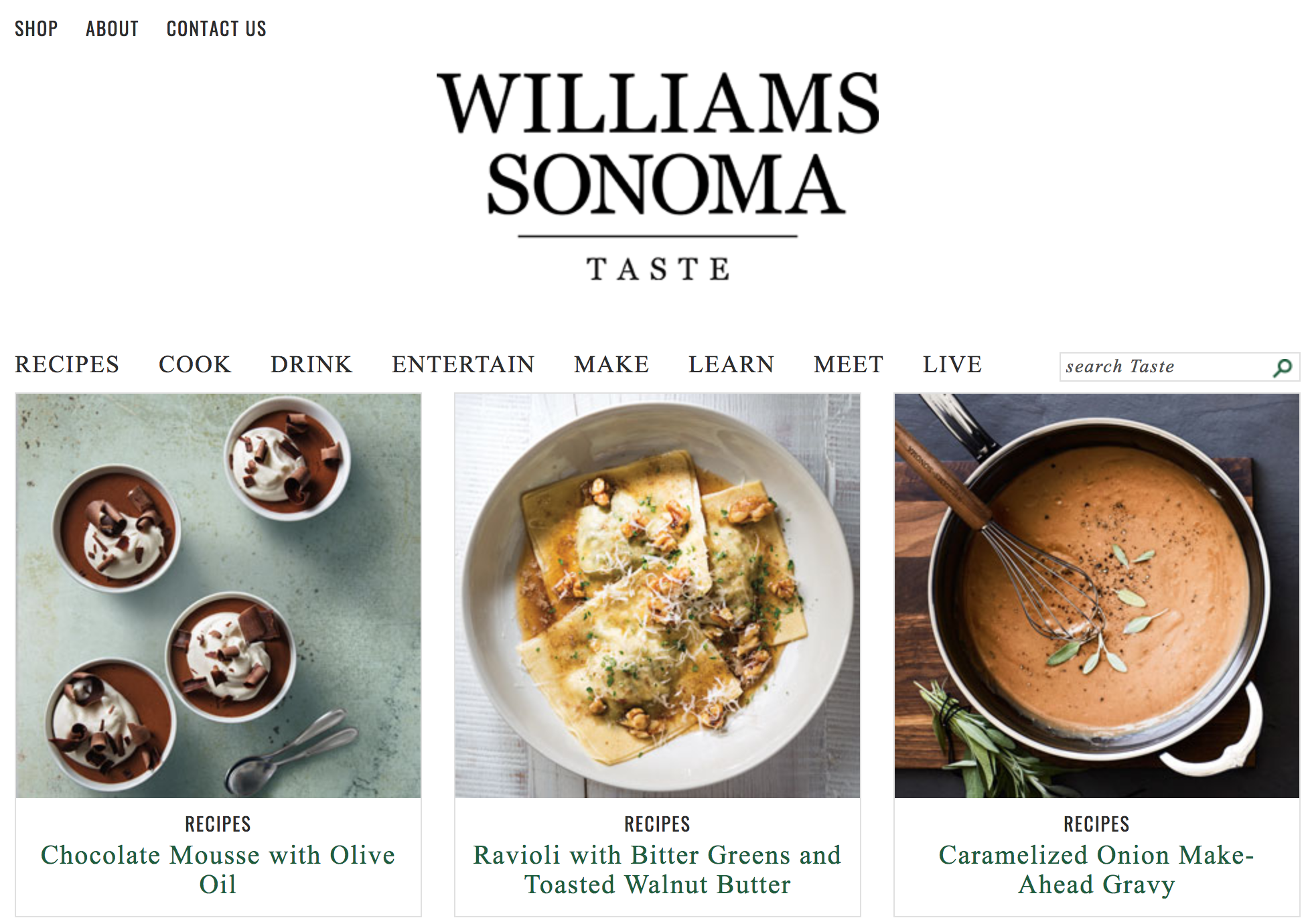 Screenshot showing williams sonoma