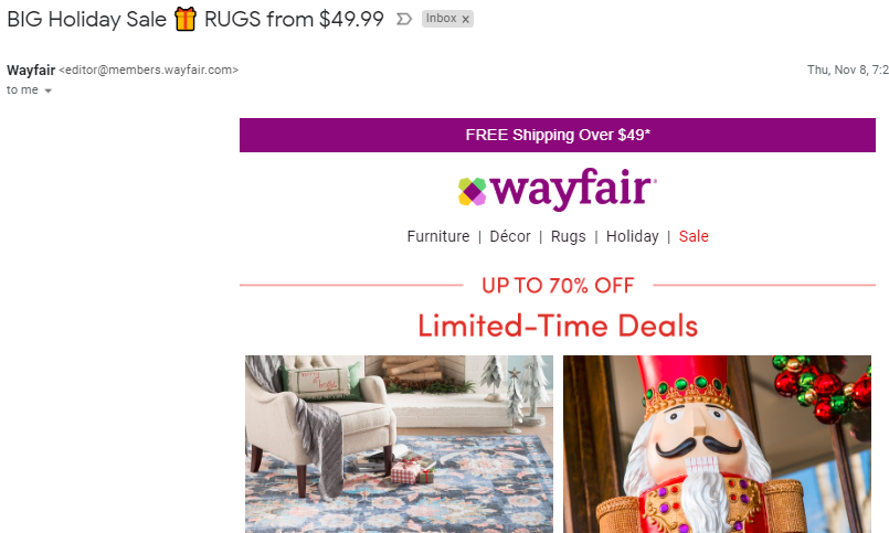 Screenshot showing an ecommerce sale email