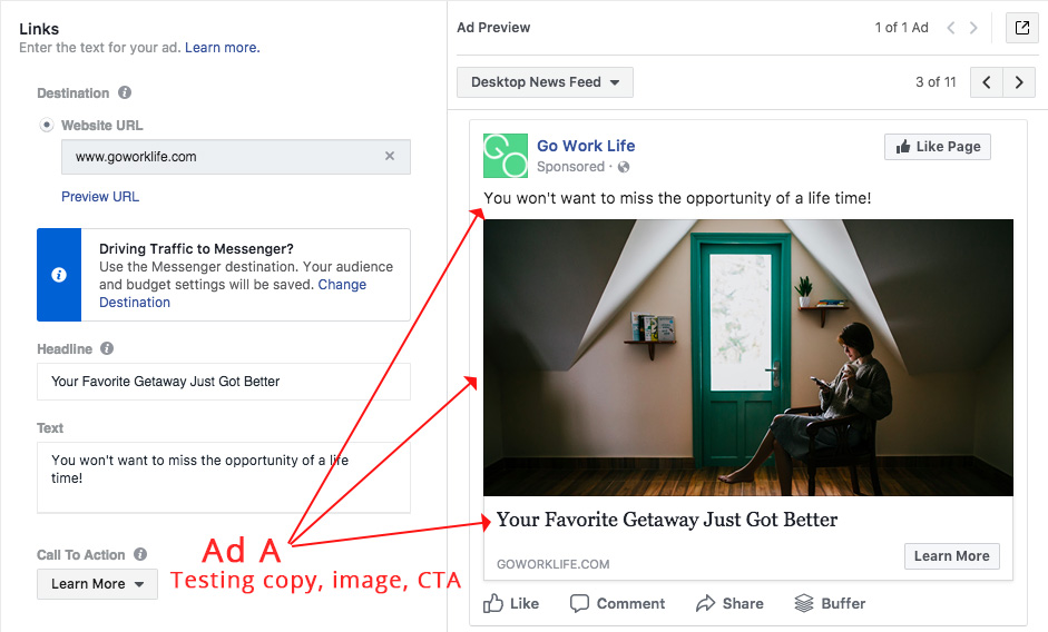 Screenshot showing the ad creation page on Facebook Ads