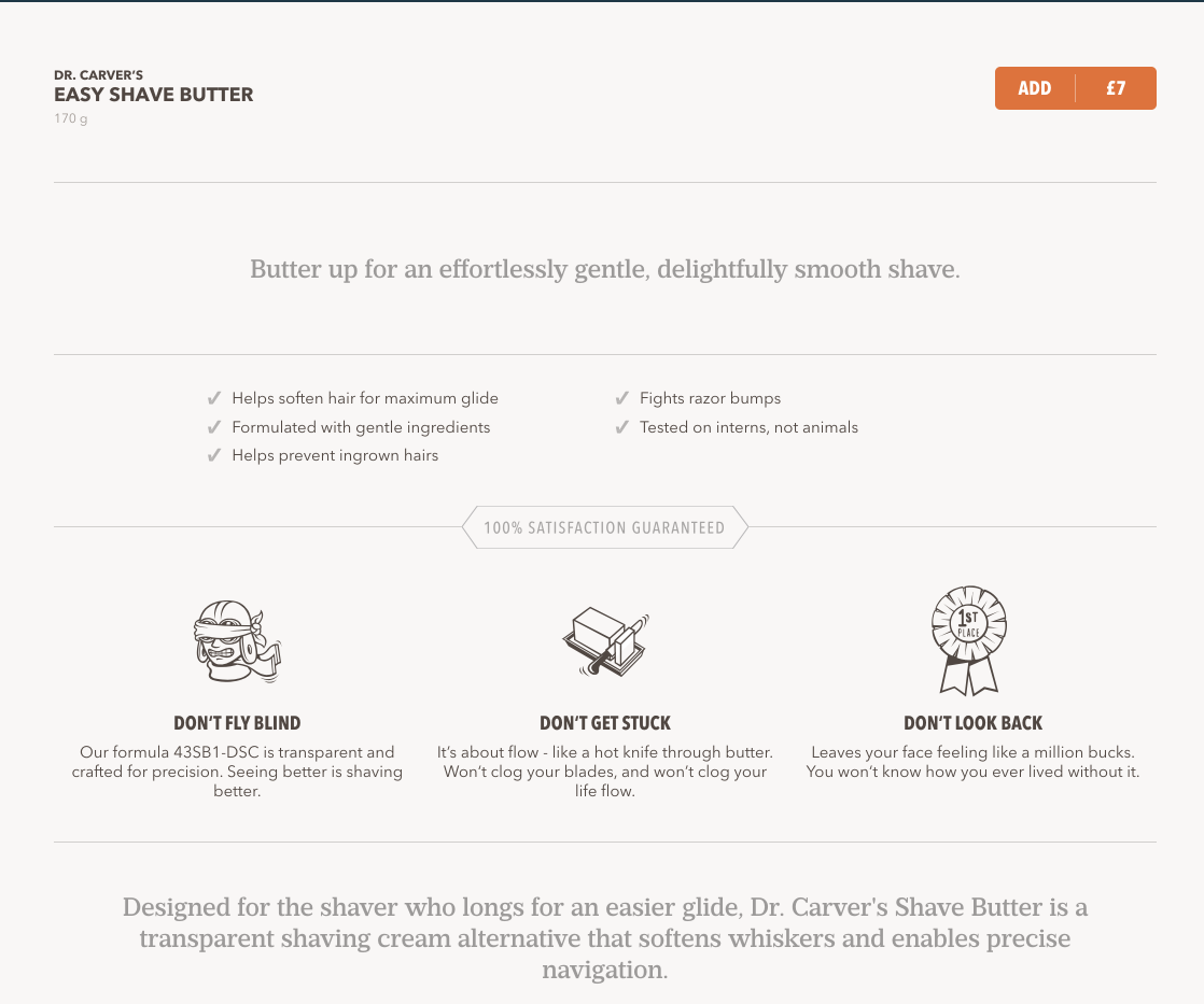 Screenshot showing a product page on dollar shave club