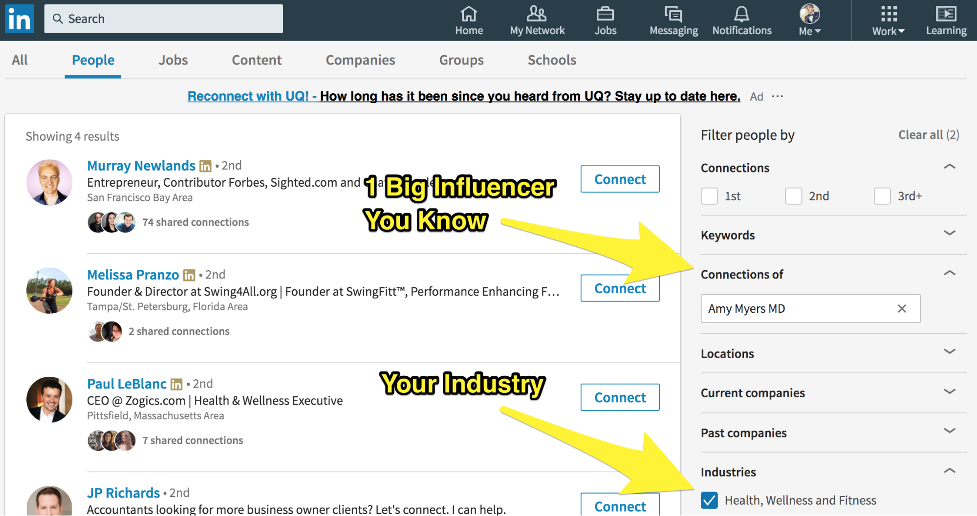 Screenshot showing a linkedin search page