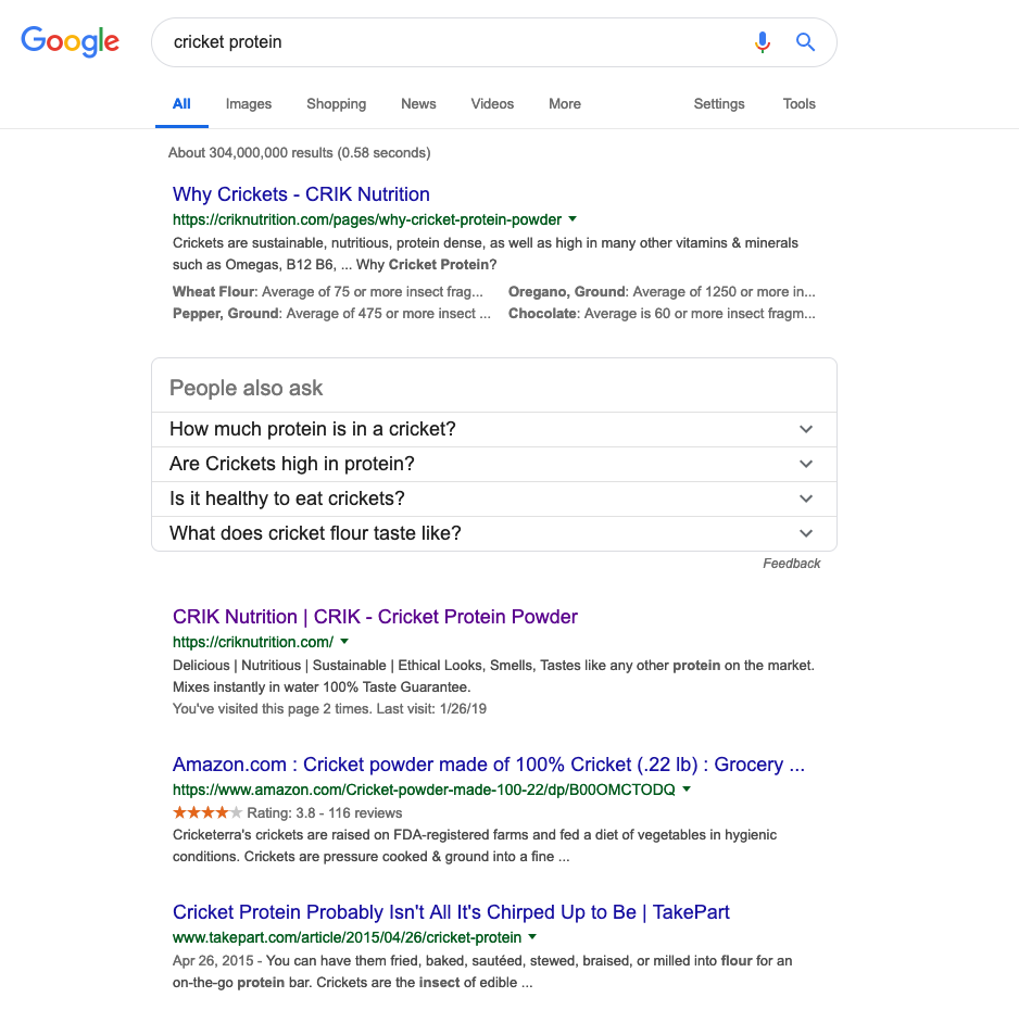 Screenshot showing Google results page
