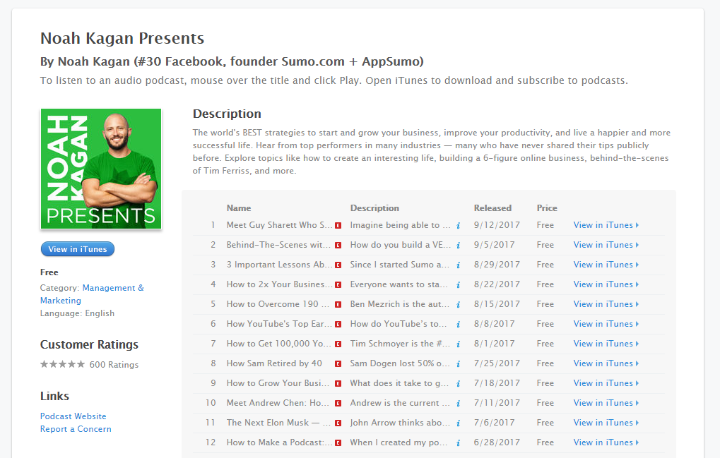 Screenshot showing the Noah Kagan Presents podcast