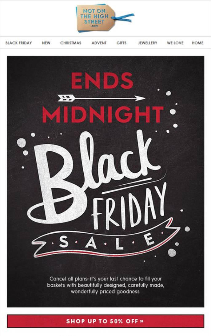 Screenshot showing a black friday promo email