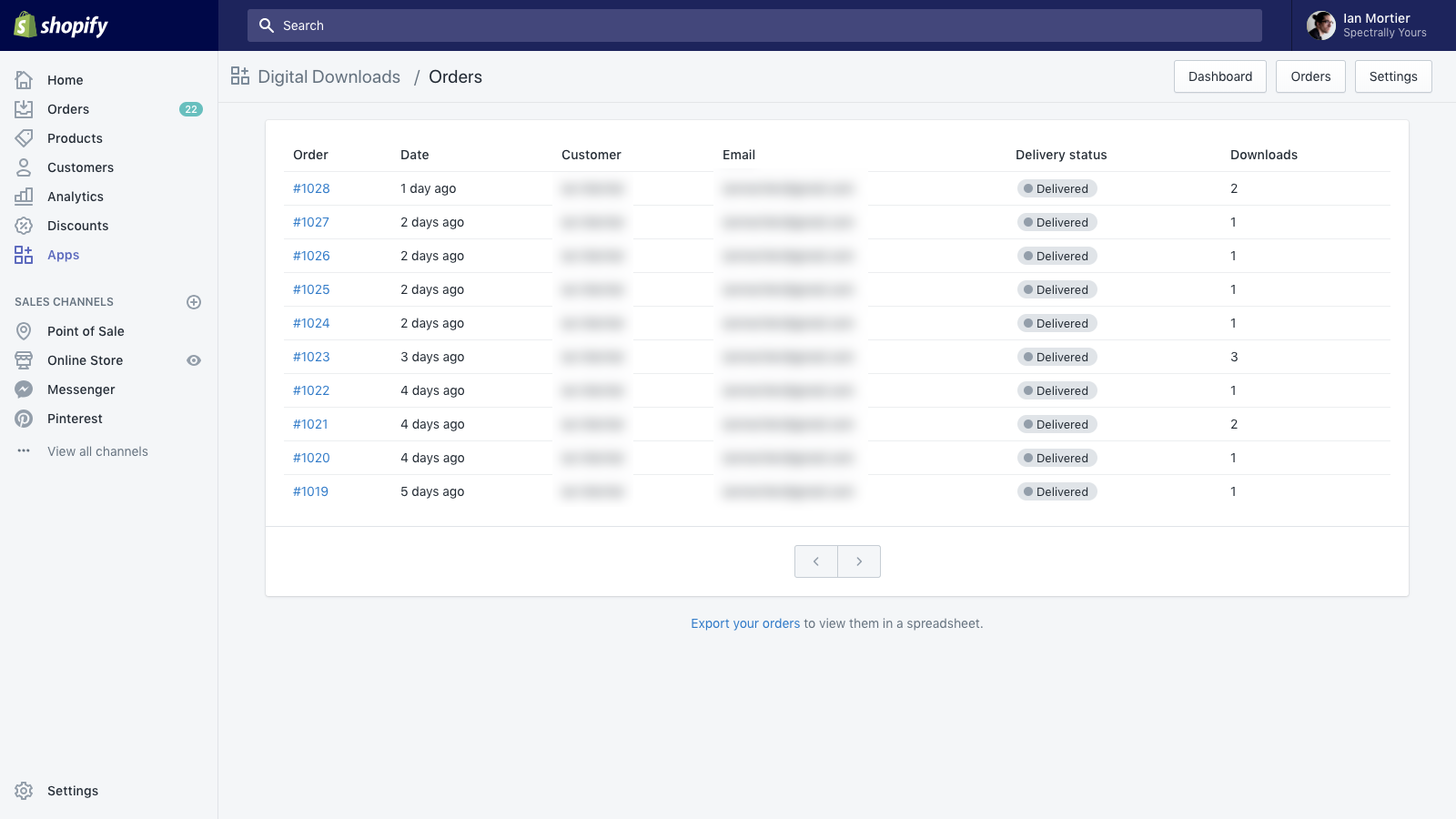 Screenshot showing the Shopify dashboard