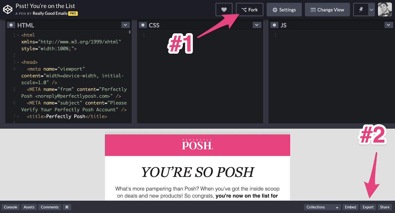 Screenshot of CodePen editor