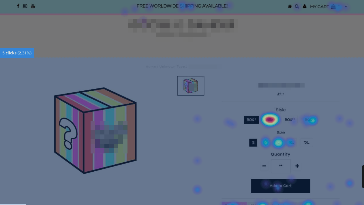 Screenshot showing a heatmap of an ecommerce product page