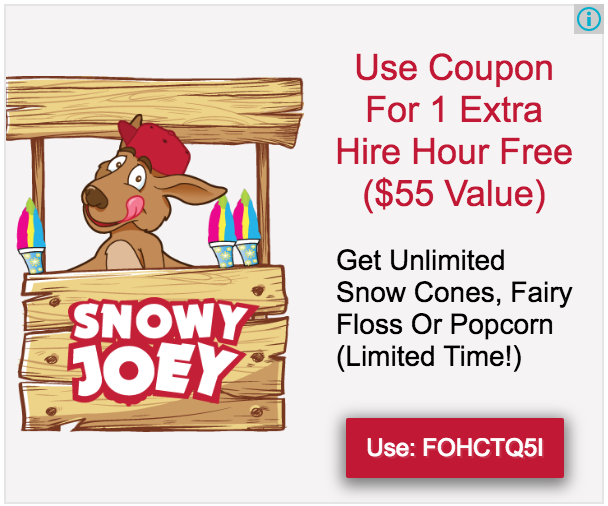Screenshot of a Snowy Joey promotion on their website