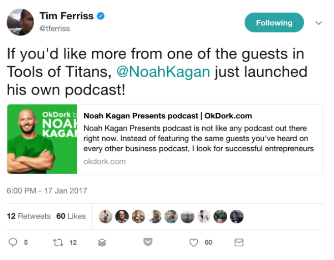 Screenshot showing a tweet about Noah Kagan