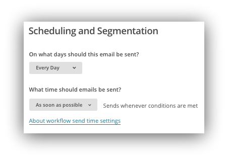 Screenshot showing scheduling and segmentation settings on the mailchimp automation tab