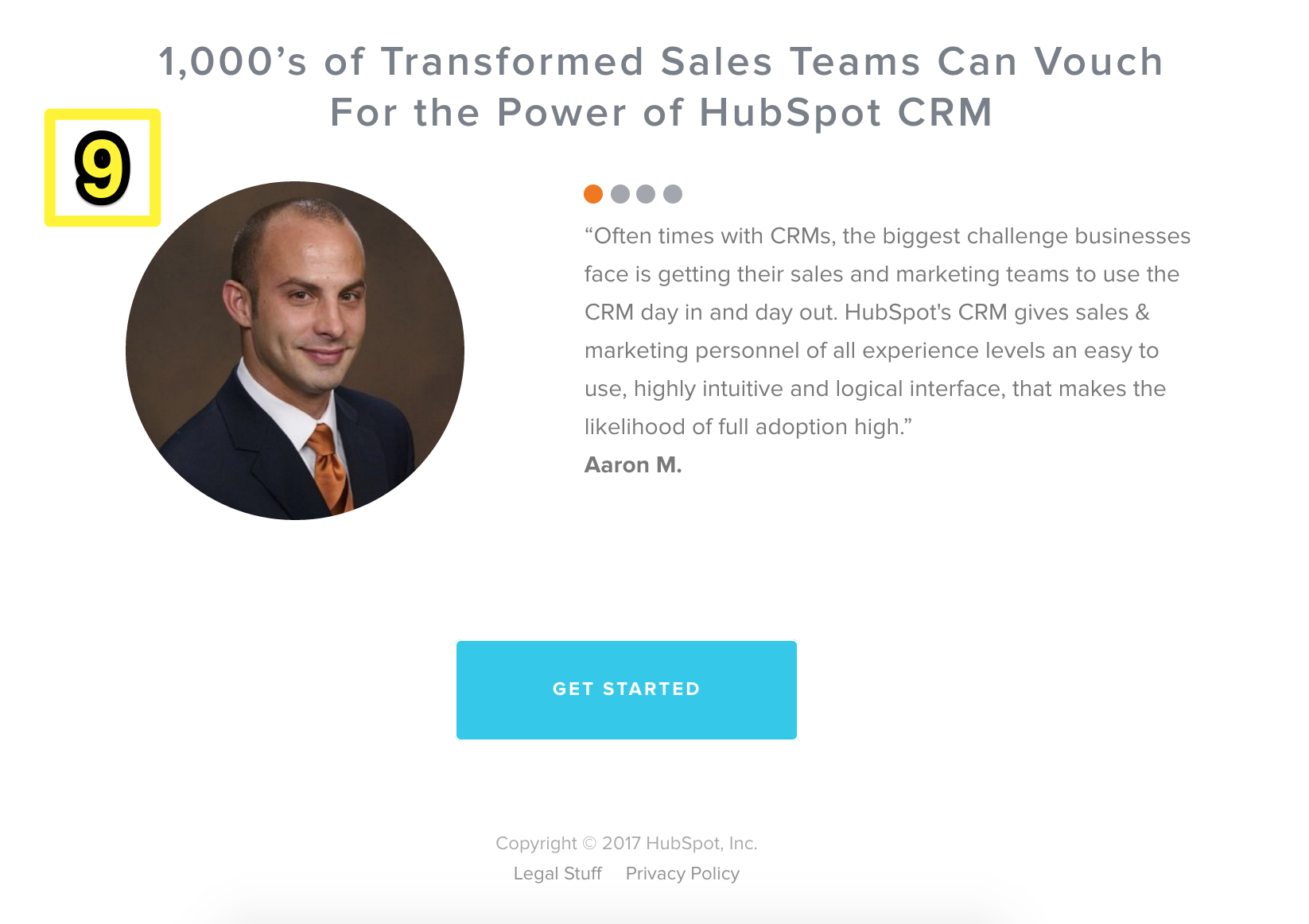 Screenshot showing a testimonial for hubspot