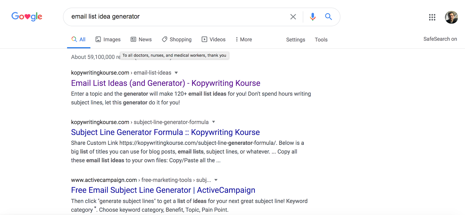 Google search email list idea genarator