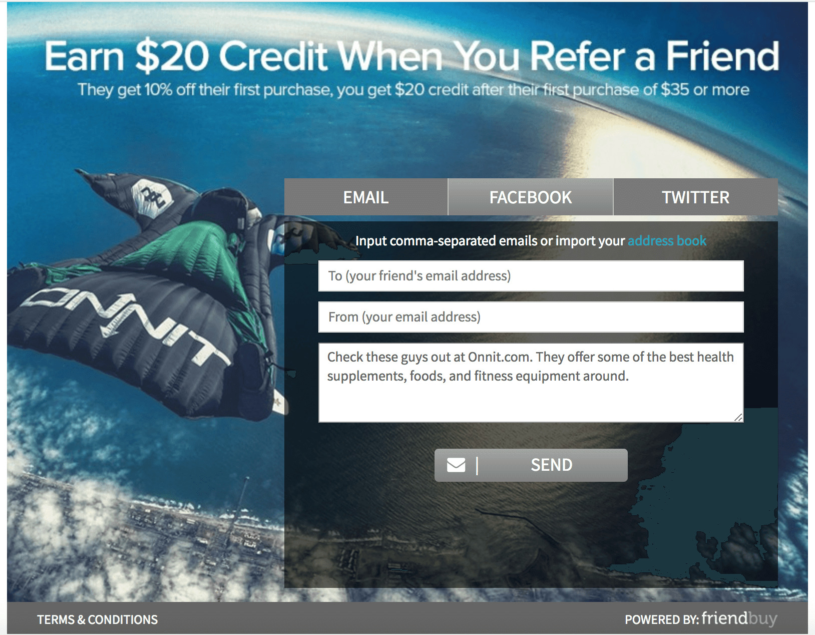 Screenshot showing a referral page