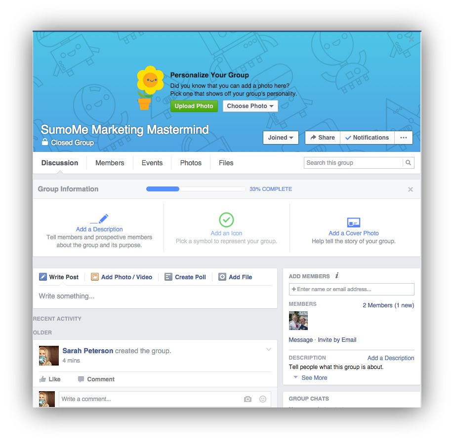 Screenshot showing a closed facebook group