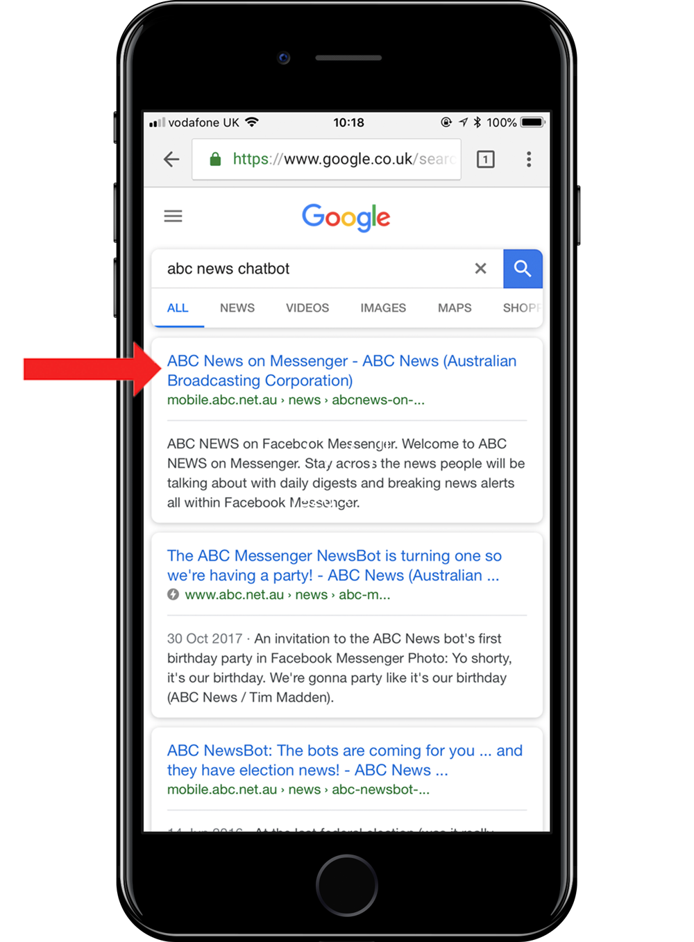 Screenshot showing google search results