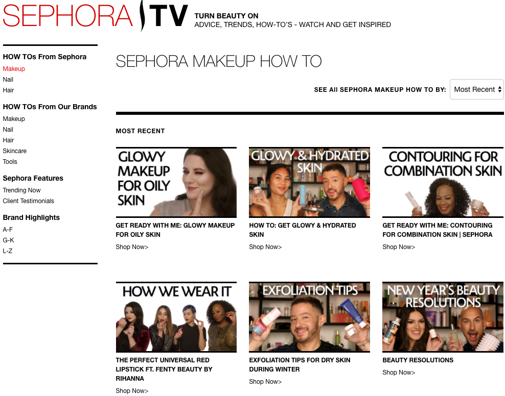 Screenshot showing content by sephora