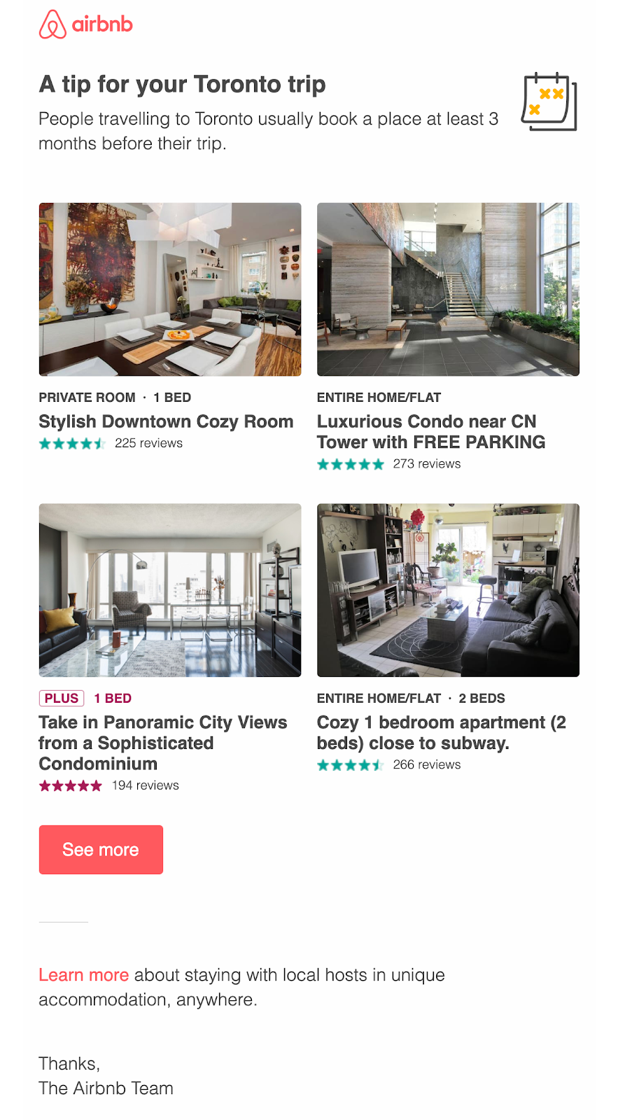 Screenshot of email from Airbnb