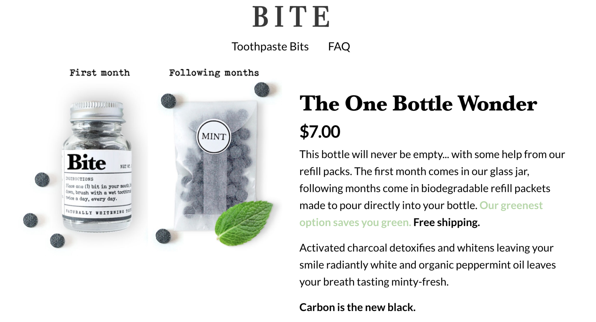 Screenshot showing a product page on Bite
