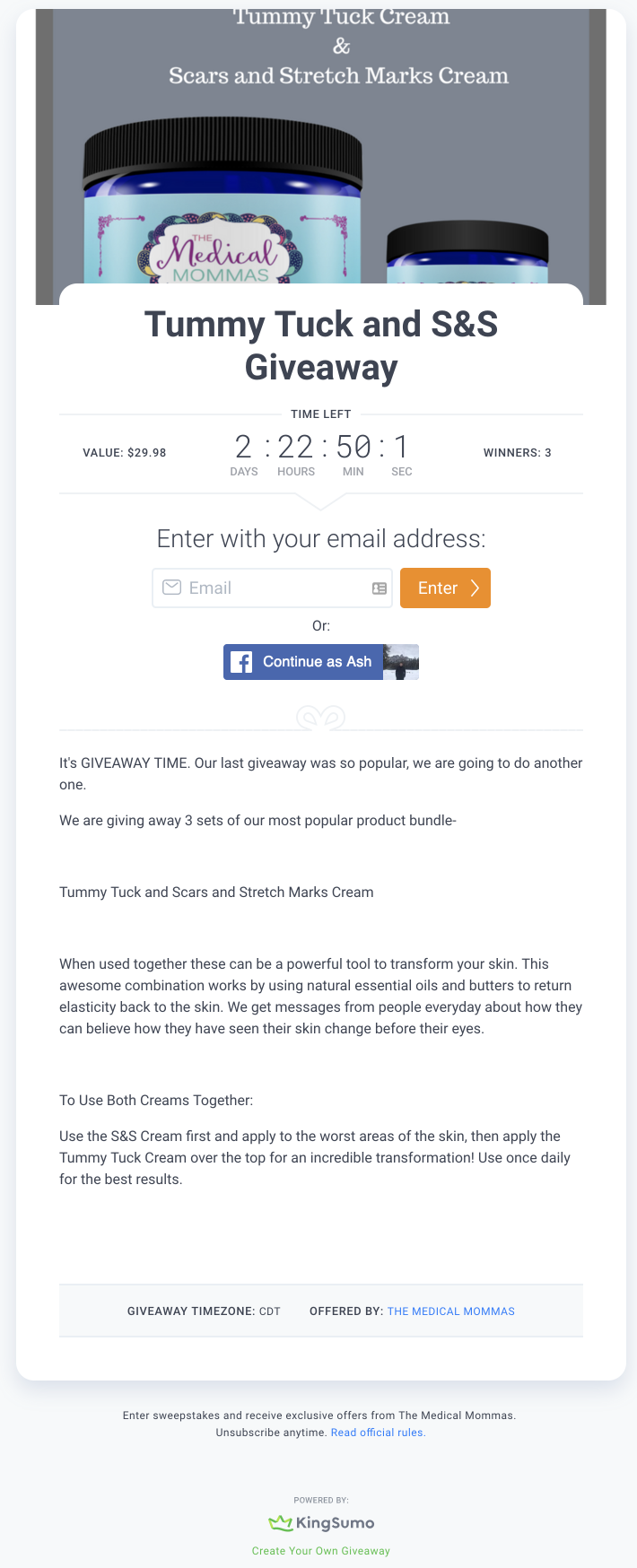 Screenshot showing info about a sweepstakes