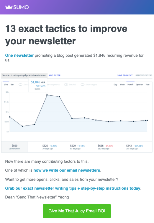 B2B Email Marketing: Screenshot of Sumo