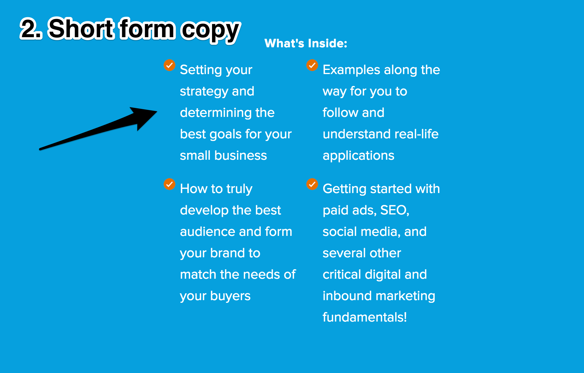 Screenshot showing short form copy by hubspot