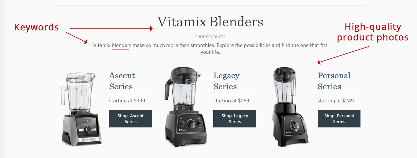 Screenshot showing blenders for sale