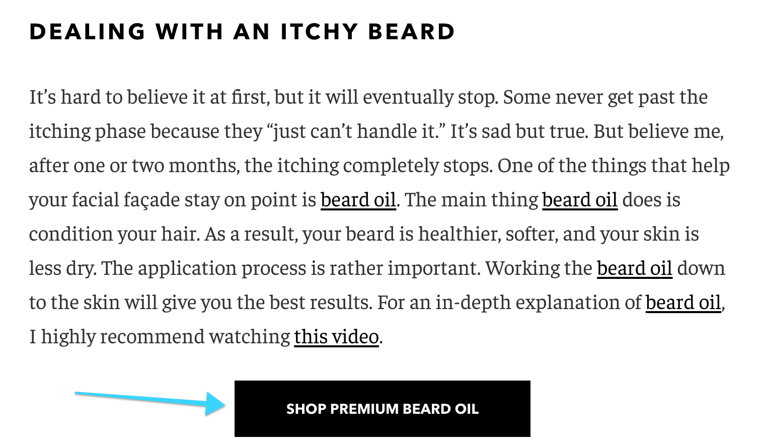 Screenshot of in-content CTAs in blog posts to drive visitors to Beardbrand products