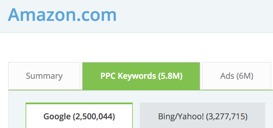 Screenshot showing ppc keywords for amazon.co