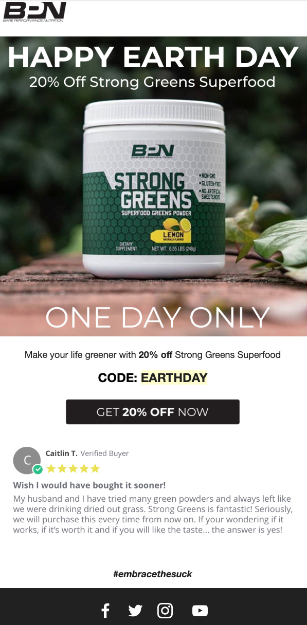 Screenshot of promo email (flash sale) by Bare Performance Nutrition