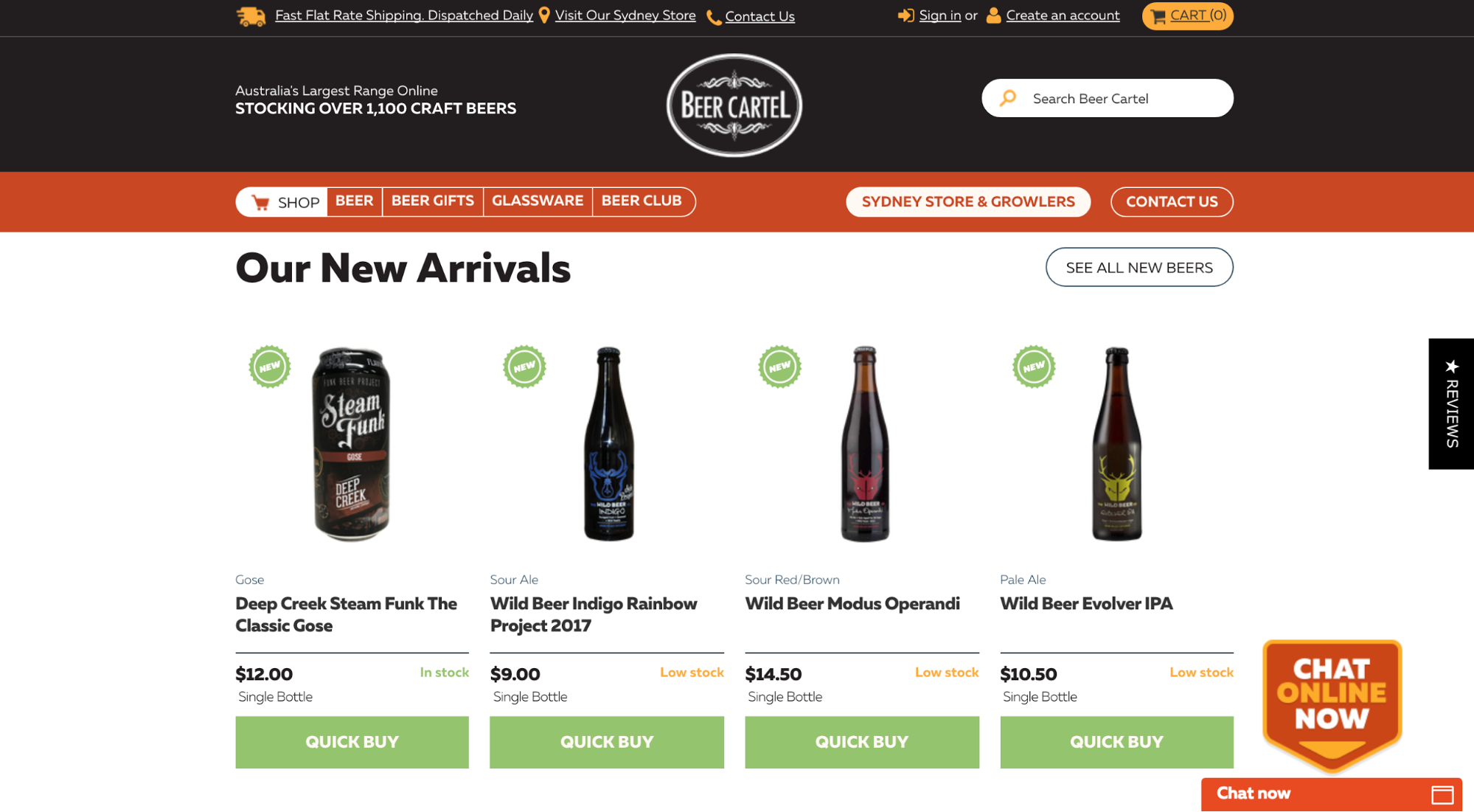 Screenshot showing new arrivals on an online liquor store