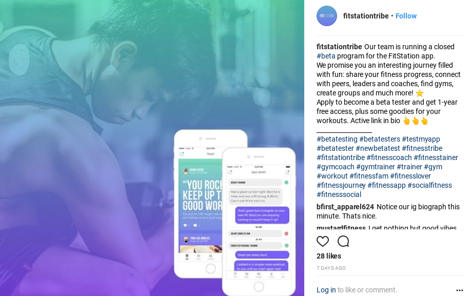 Screenshot showing an instagram post by fitstationtribe