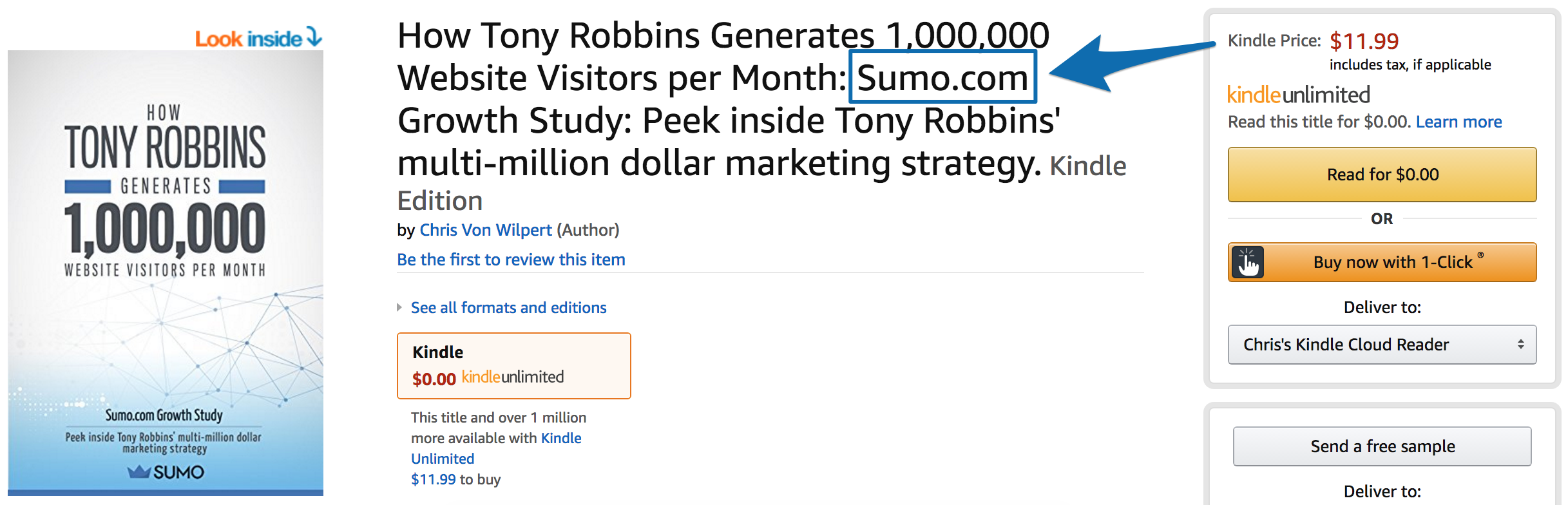 Screenshot showing how Sumo sells a growth study on Amazon