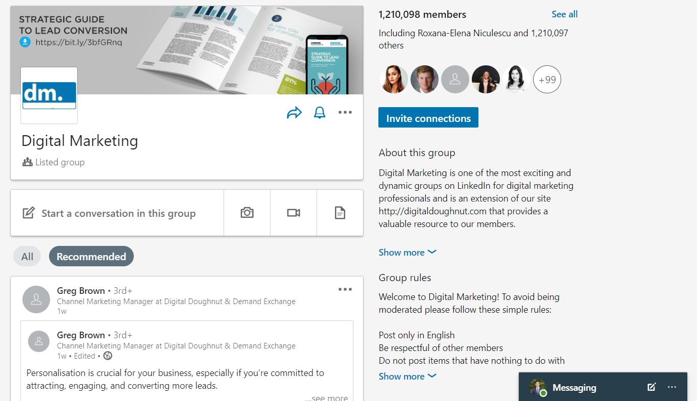 How To Build An Email List: Screenshot of a LinkedIn group