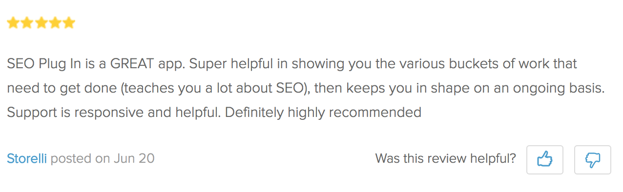 Screenshot showing a review for a plugin