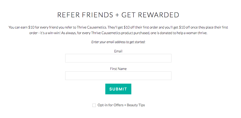 Screenshot showing opt-in form for a referral program