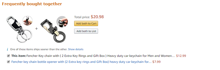 Screenshot showing frequently bought together section for an amazon product