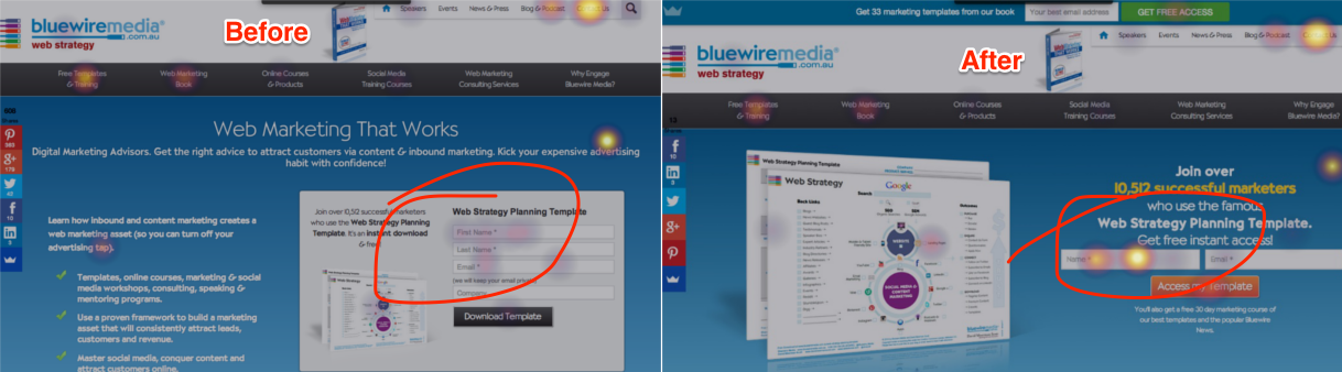 Screenshot of how certain changes on a website can change results, and how heat maps can show you the results better