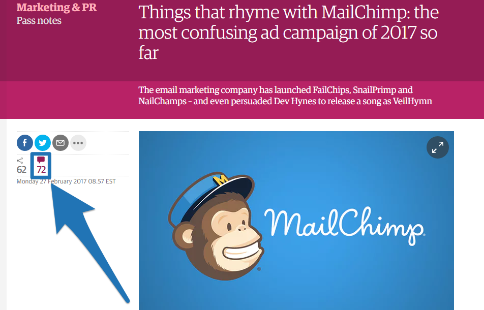 Screenshot showing a blog post by mailchimp