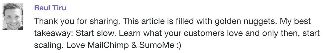 Screenshot of a post by Raul Tiru, praising an article