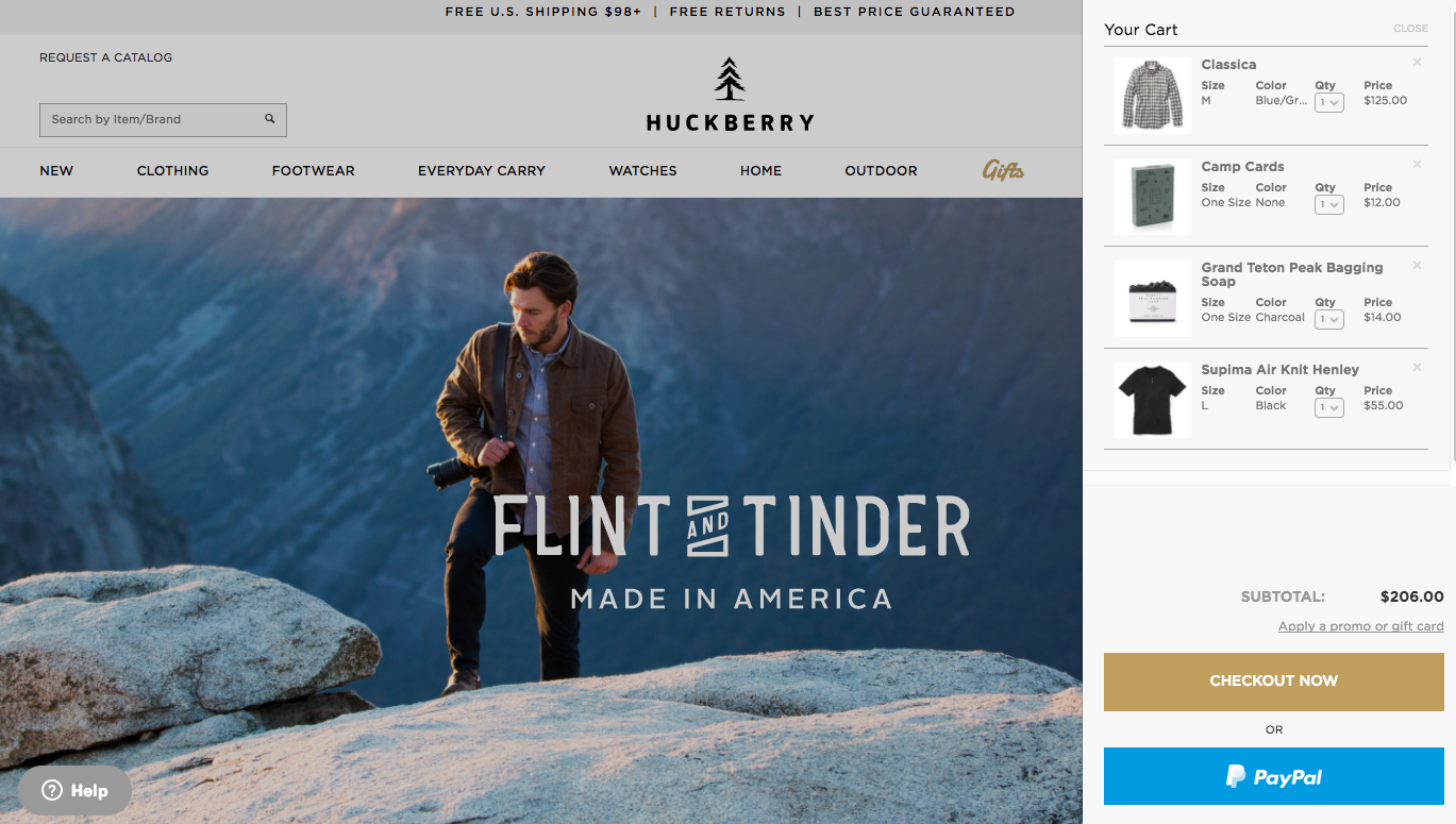 Screenshot showing a page on Huckberry