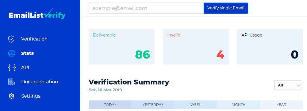 Screenshot of EmailListVerify