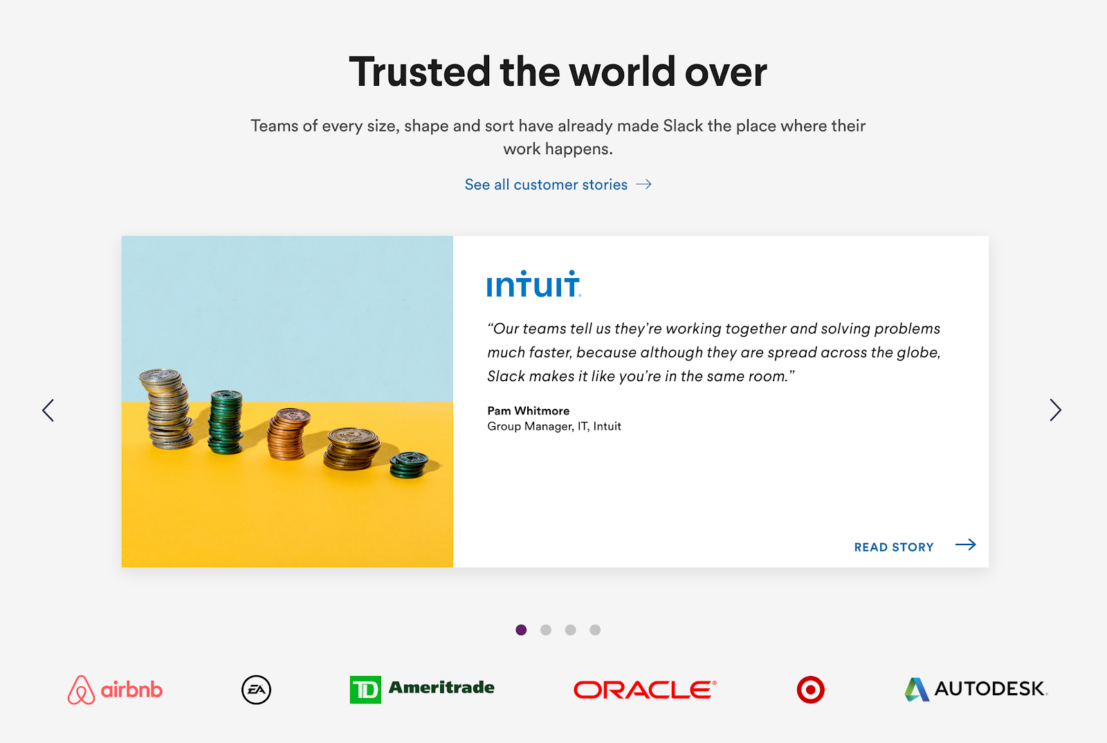 Best Homepages Online - Slack uses a combination of customer case studies and logos of well-known customers