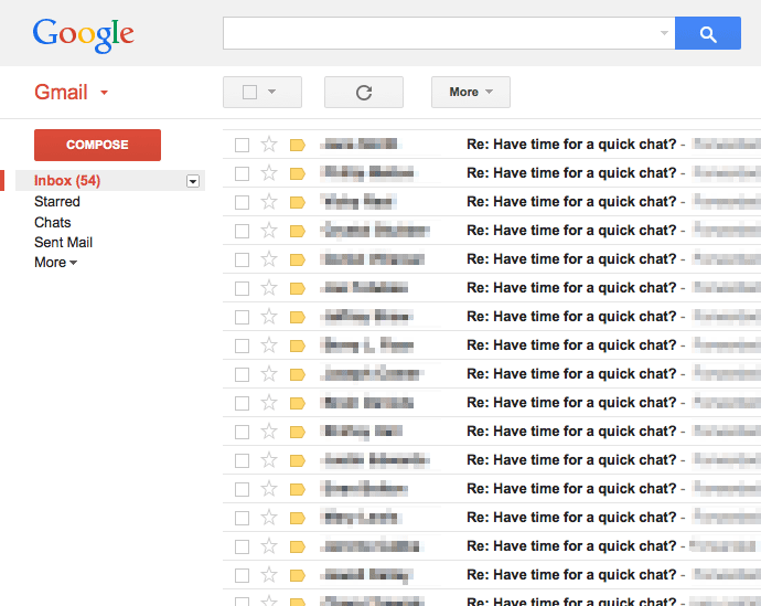 Screenshot showing a gmail inbox